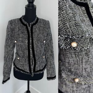 Melrose with Love Twill Black White Pearl Buttons Padded Shoulders Blazer (M)